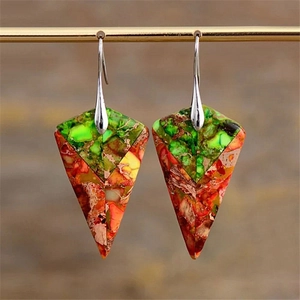 Bohemian multicolored emperor stone drop earrings with teardrop geometric mosaic pattern