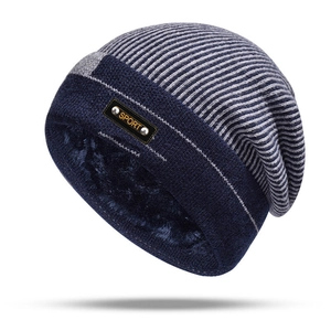 Close-up of winter knit beanie with soft fleece lining and sport badge detail