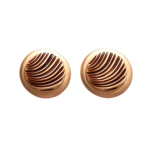 Retro geometric round golden earrings with radial ripple texture and minimalist design