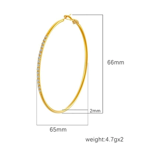 Boucles d'oreilles créoles dorées en acier inoxydable pour femmes avec cristaux et 65mm