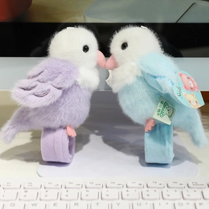 Cute parrot plush slap bracelet toy in blue and purple colors with soft texture