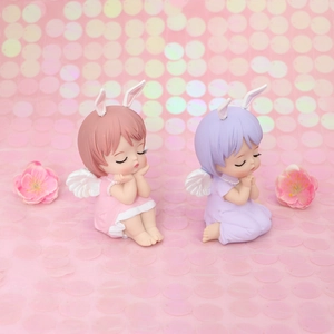 Cute Annie Baby angel ornaments with bunny ears for birthday cake decoration in pink and purple