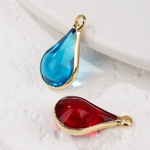 Pendentifs en cristal goutte d'eau bleu et rouge avec monture dorée pour bijoux DIY