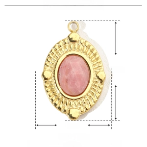 Detailed size and weight specs for pink natural stone and gold stainless steel pendant