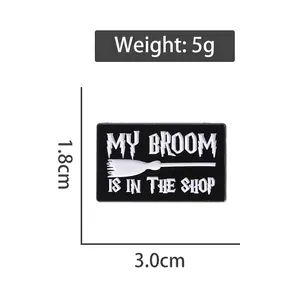 Creative magic broom enamel pin badge dimensions 3.0cm by 1.8cm on white background
