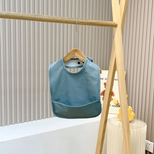 Waterproof baby bib with 3D crumb catcher pocket in Morandi blue-green silicone
