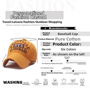 Detail specifications of orange NYS embroidered cotton baseball cap with size measurements