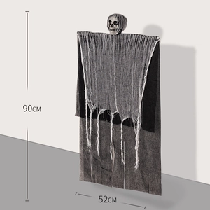 Halloween hanging skeleton ghost decoration with black tattered gauze for scary yard party