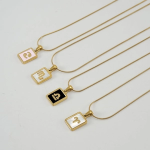18K gold plated stainless steel snake chain necklaces with zodiac square shell pendants