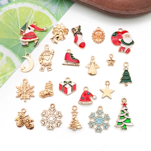 Mix of 20 Christmas DIY enamel pendants including Santa Claus, trees, and gold snowflakes