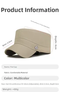 Detail view of khaki flat top cap showing adjustable strap and breathable fabric texture