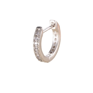 Elegant silver copper hoop earrings with inlaid cubic zirconia on a white background