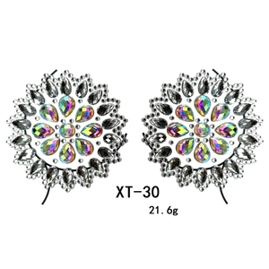 Iridescent rhinestone chest body jewelry with mandala pattern for rave party festivals