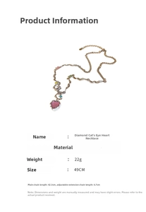 Détail du collier cœur en opale rose montrant la longueur de 49cm avec chaîne d'extension