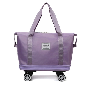 Purple expandable travel bag with 4 swivel wheels and large capacity oxford fabric
