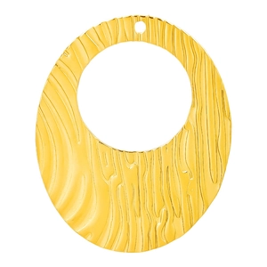 Gold stainless steel oval pendant with a stylish hammered ripple texture on a white background