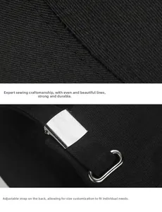 Detailed view of black cotton baseball cap stitching and adjustable metal buckle strap