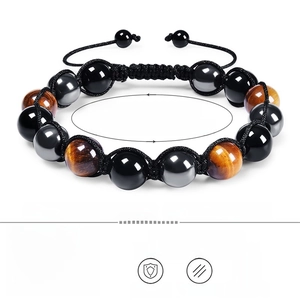 Triple protection bracelet with 10mm tiger eye, hematite, and black onyx beads