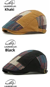Détails de texture patchwork et boucle en métal sur bérets rétro en kaki et noir