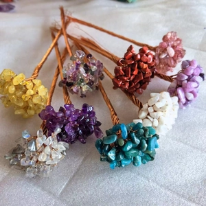 Handmade tree of life parts with natural crystal stones and copper wire weaving