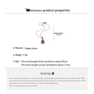 Detailed size specifications for the zircon gourd necklace with copper chain length details