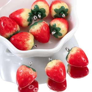 3D Simulation Strawberry Charms Resin Fruit Pendants With Metal Loop For DIY Jewelry Making Bracelet Necklace