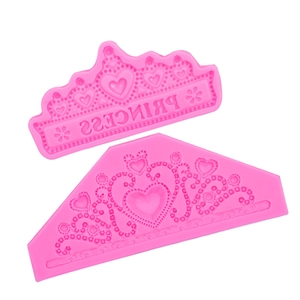 Moules en silicone rose couronne et cœur pour décoration de gâteaux et pâte à sucre