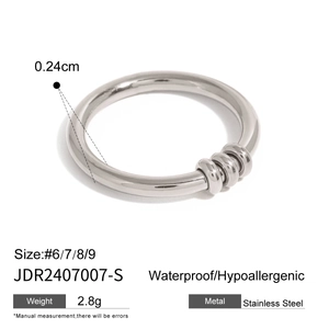Detailed spec sheet showing size 6 to 9 and 0.24cm thickness for silver steel ring