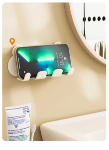 Cloud-shaped wall phone holder with hooks for kitchen and bathroom storage