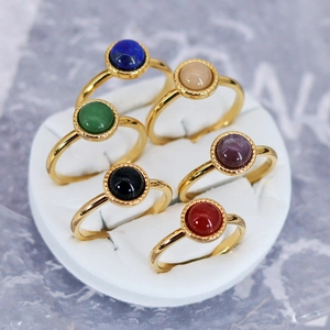 Minimalist Titanium Steel Ring With Natural Stone Gold Plated Vintage Cabochon Gemstone Jewelry For Women
