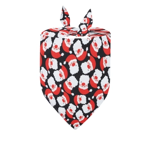 Black Christmas pet bandana with Santa Claus print and tie closure for dogs and cats