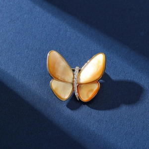Elegante Broche de Mariposa de Cobre Incrustado con Circón y Nácar para Mujer Accesorios de Vestido de Traje Joyería de Moda