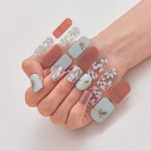 3D laser nail art stickers DQ3-087 featuring blue, coral red, and floral butterfly designs