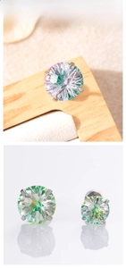 Detailed close-up of firework-cut gradient zircon studs in a four-prong titanium setting