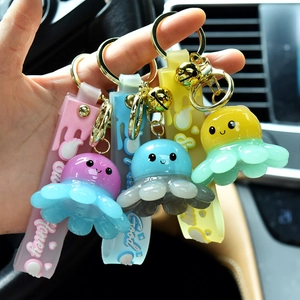 Glowing Resin Octopus Keychain LED Light Cartoon Animal Doll Key Ring Pendant Silicone Strap Bell Bag Accessory For Car Backpack Ornament