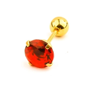 Titanium steel stud earring with a red round zircon and a golden screw back ball