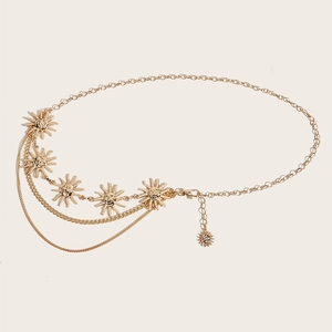 Gouden meerlaagse metalen tailleketting voor dames met zonnebloem smile hangers