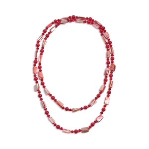 Bohemian double-layer long necklace with red beads and iridescent shell slices