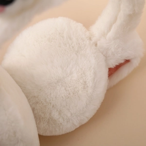 Cute white cartoon panda plush earmuffs with moving air cushion for children in winter