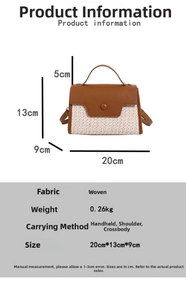 Tableau détaillé des tailles pour sac à main en paille avec dimensions et bandoulière