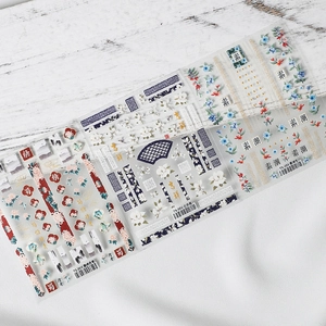 Thin self-adhesive nail stickers with Chinese style floral and ink landscape designs