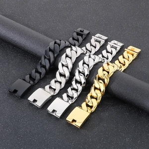 Chunky 24mm Cuban link chains for men in black, silver, and gold vacuum plated finishes