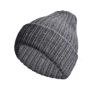 Classic gray knit beanie cap for men and women featuring a warm ribbed texture for winter