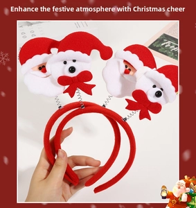 Detail of Christmas headbands with spring-mounted Santa Claus and white bear decorations
