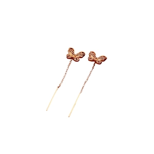 Elegant 18K gold-plated butterfly tassel earrings with long chain vintage design