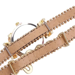 Orologio vintage beige a fascia con catene di perle dorate e cinturino in pelle fina