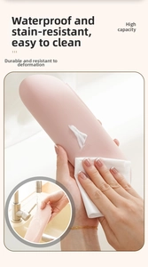Silicone makeup bag detail view showing waterproof and easy-to-clean surface performance.