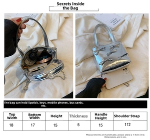 Detailed dimension chart showing size specs for the minimalist small square handbag