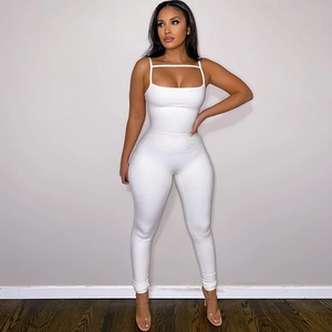 Combinaison blanche moulante sans manches en tissu tricoté extensible pour femme