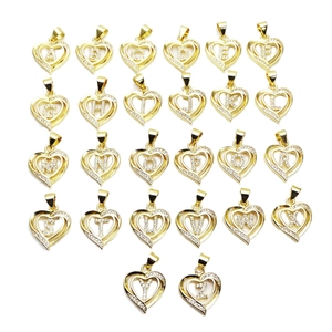 Heart Initial Letter Pendant Necklace Copper Cubic Zirconia Sparkling Gold Plated Clavicle Chain Jewelry For Women